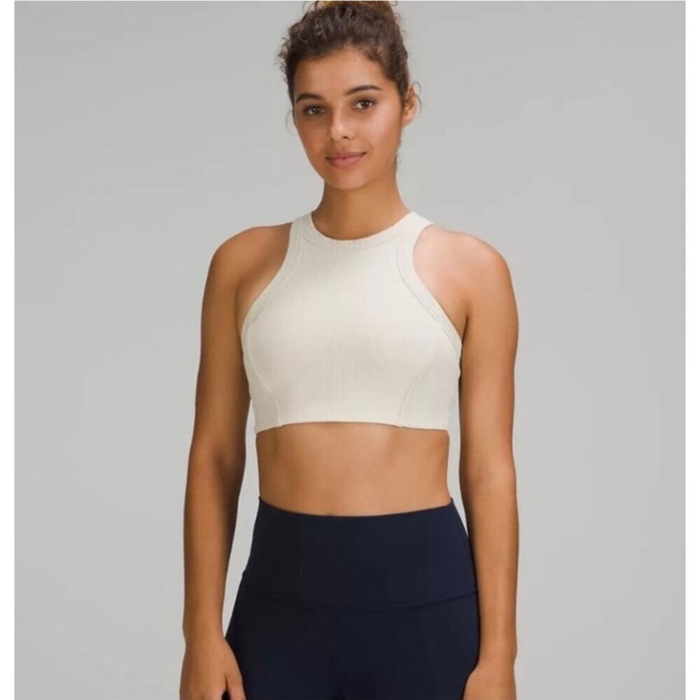 🌼Lululemon Ribbed Nulu High Neck Yoga Bra Cropped Top Cream White Size 4